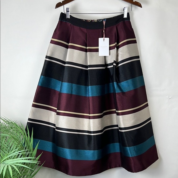Ted Baker Majida London Blue and Black A-Line Skirt 6 - Picture 3 of 12